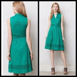 Anthropologie Maeve emerald swiss dot shirt dress